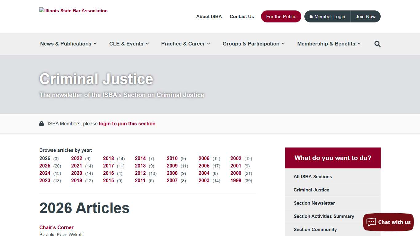 Criminal Justice Newsletter Articles From 2026 Illinois State Bar Association